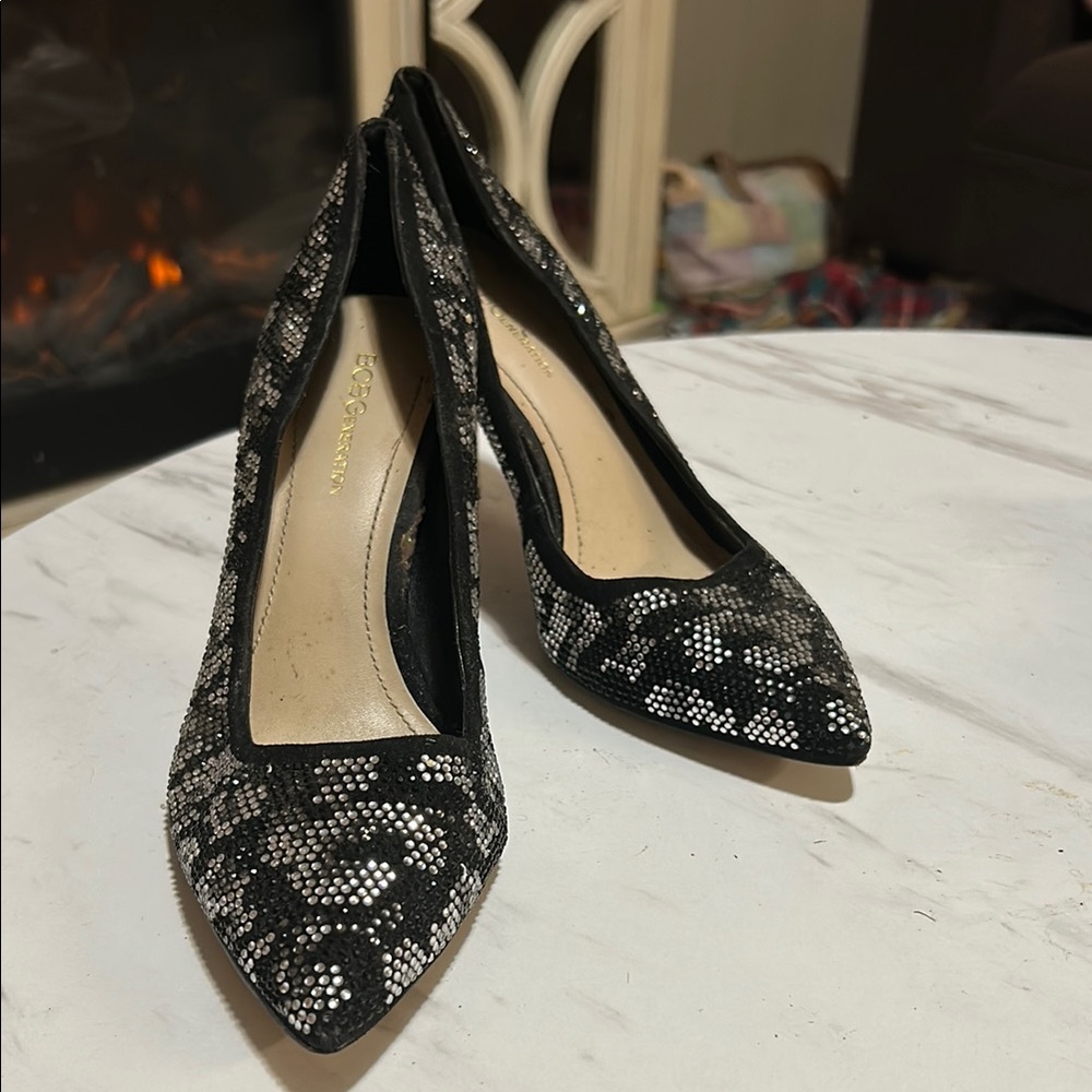 BCBGGeneration Black and Silver and black diamond Heels